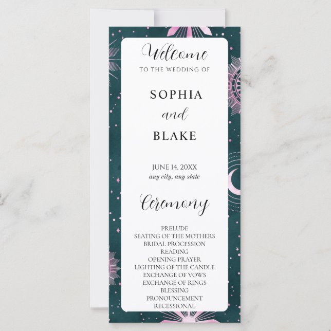 Black and Pink Celestial Wedding Program (Front)