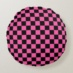 Black and pink chequerboard pattern round pillow