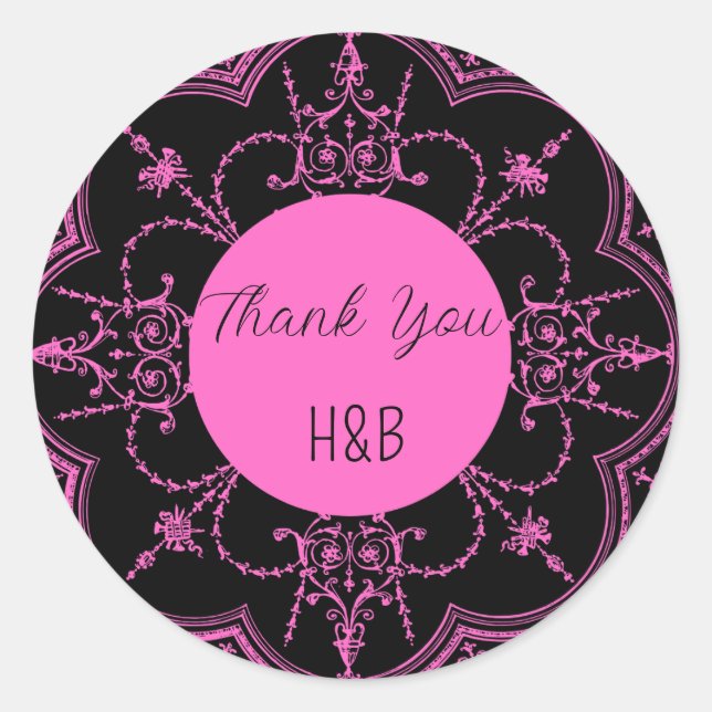 Black and Pink  Classic Round Sticker (Front)