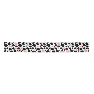 Black and pink cow print satin ribbon