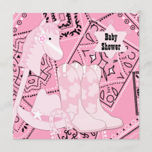 Black and Pink Cowgirl Baby Girl Shower Invitation