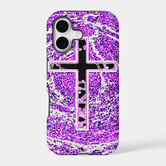 BLACK AND PINK CROSS WITH PURPLE BACKGROUND