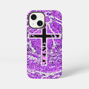 BLACK AND PINK CROSS WITH PURPLE BACKGROUND iPhone 13 MINI CASE