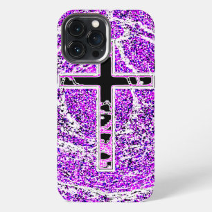 BLACK AND PINK CROSS WITH PURPLE BACKGROUND iPhone 13 PRO MAX CASE