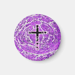 BLACK AND PINK CROSS WITH PURPLE BACKGROUND MAGNET