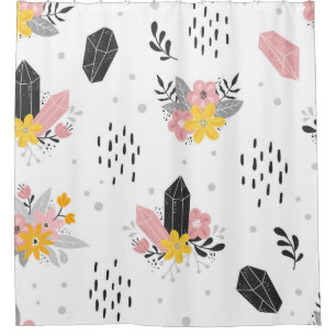 Black and pink crystals with flowers and abstract