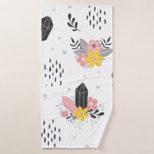 Black and pink crystals with flowers and abstract bath towel