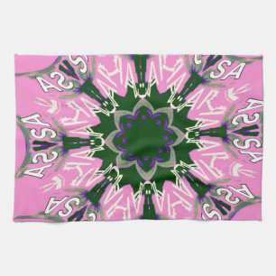 Black and Pink Cute Floral Fashion Motif Monogram Kitchen Towel