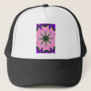 Black and Pink Cute Floral Fashion Motif Monogram Trucker Hat