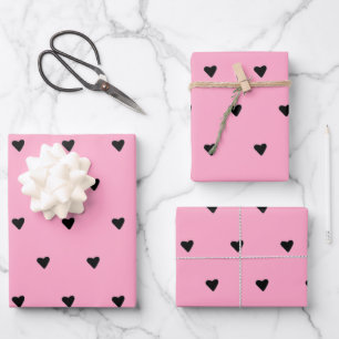 Black And Pink Cute Tiny Hearts Minimalist Wrapping Paper Sheet