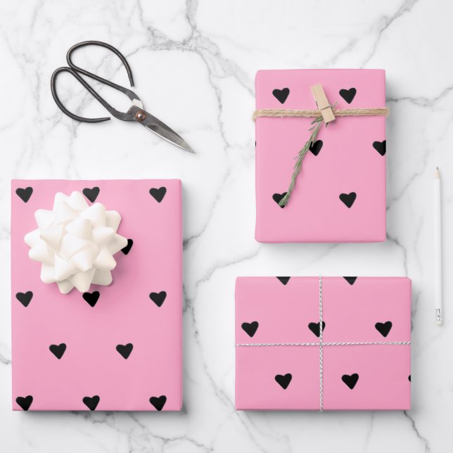 Black And Pink Cute Tiny Hearts Minimalist   Wrapping Paper Sheet (Front)