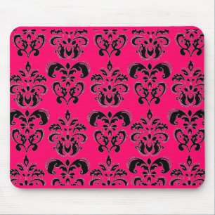 BLACK AND PINK DAMASK ,fuchsia Mouse Pad