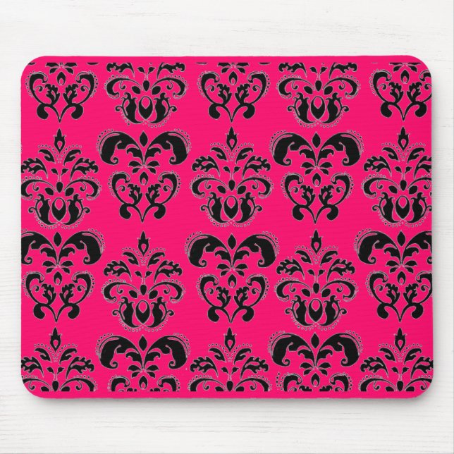 BLACK AND PINK  DAMASK ,fuchsia Mouse Pad (Front)