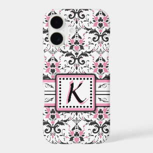 Black and Pink Damask Monogram