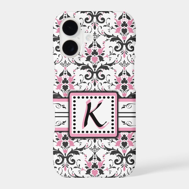 Black and Pink Damask Monogram (Back)