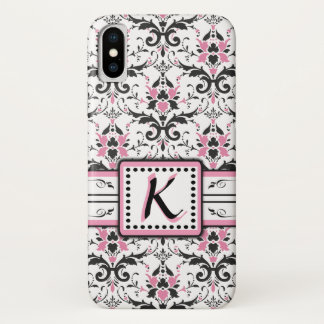 Black and Pink Damask Monogram iPhone X Case