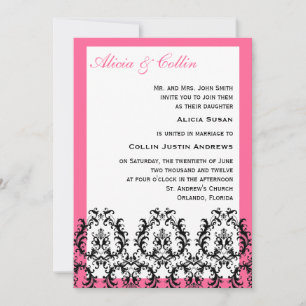 Black and Pink Damask Wedding Invitations
