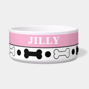 Black and Pink Dog Bone Personalized Bowl