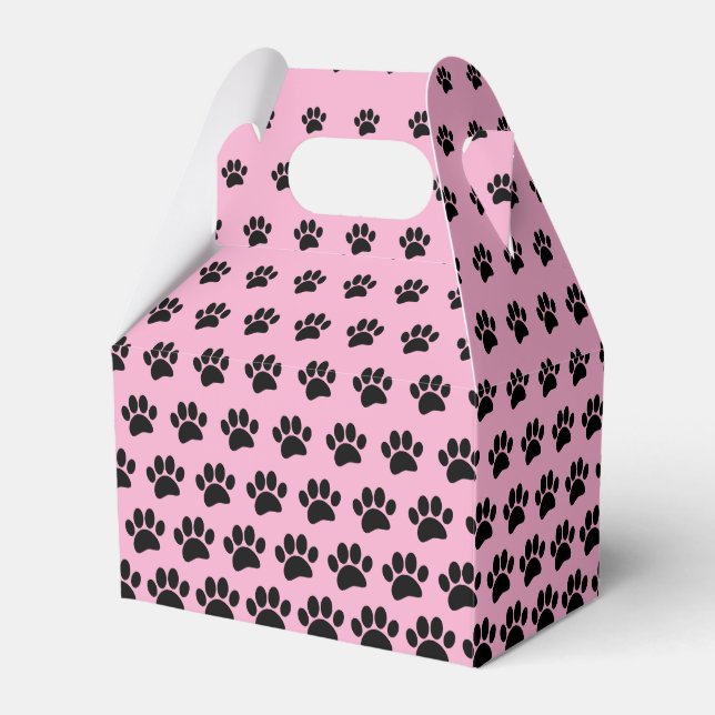 Black and Pink Dog Paw Print Pattern Custom  Favor Box (Front Side)