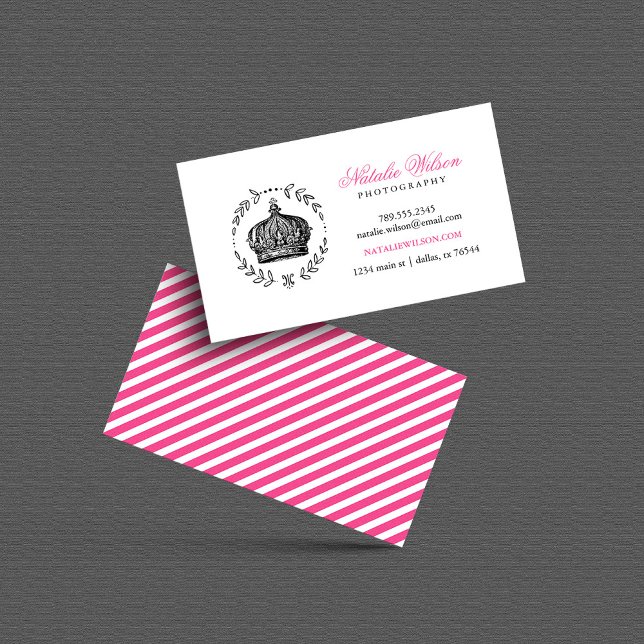 Black and Pink Elegant Crown Business Card (Creator Uploaded)