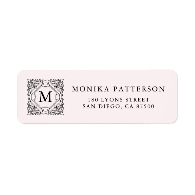 Black and Pink Elegant Ornamental Frame Monogram (Front)