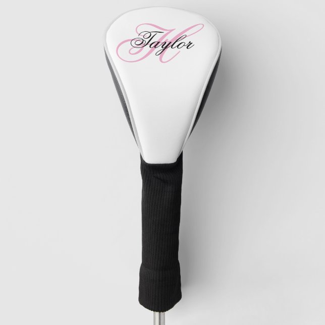 Black and Pink Fancy Monogram Golf Head Cover (Front)