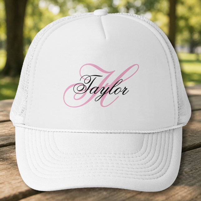 Black and Pink Fancy Monogram Trucker Hat (Black and Pink Fancy Monogram Trucker Hat)