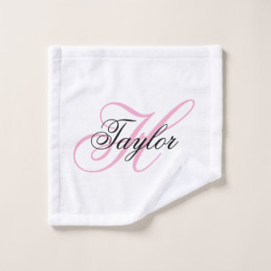Black and Pink Fancy Monogram Wash Cloth