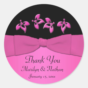 Black and Pink Floral 3" Round Thank You Sticker