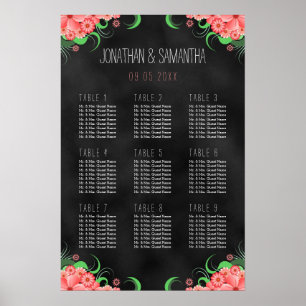 Black and Pink Floral 9 Table Seating Chart