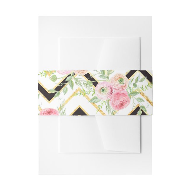 Black and Pink Floral Belly Band Invitation Belly Band (Front Example)