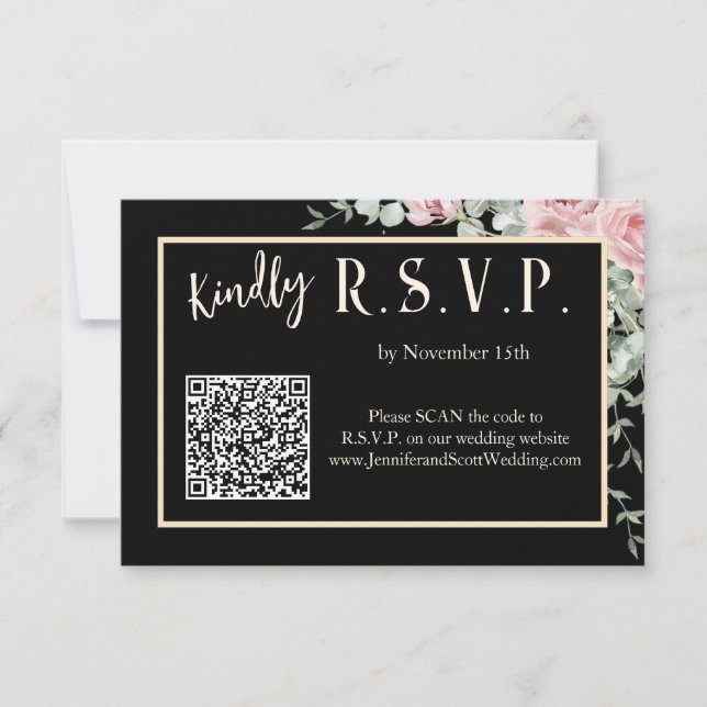 Black and Pink Floral Boho Wedding Invitation RSVP (Front)