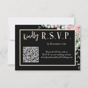 Black and Pink Floral Boho Wedding Invitation RSVP