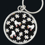 Black And Pink Floral Roller Skating Skates Keychain<br><div class="desc">Cool modern pastel black and white and pink spring summer daisies and white retro roller quad skates with pink wheeles design for roller skater woman, girl. Lovable roller skates pattern design on home decor, mugs, wrapping paper, etc. Roller skates art illustration design gift for daughter, granddaughter, derby girl, roller babe....</div>