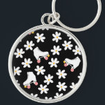 Black And Pink Floral Roller Skating Skates Keychain<br><div class="desc">Cool modern pastel black and white and pink spring summer daisies and white retro roller quad skates with pink wheeles design for roller skater woman, girl. Lovable roller skates pattern design on home decor, mugs, wrapping paper, etc. Roller skates art illustration design gift for daughter, granddaughter, derby girl, roller babe....</div>