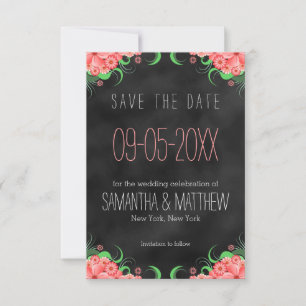 Black and Pink Floral Save The Date Announcement