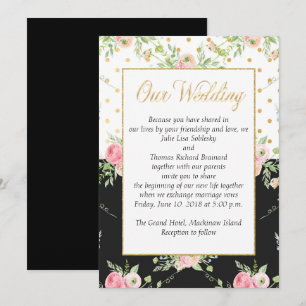 Black and Pink floral wedding invitation