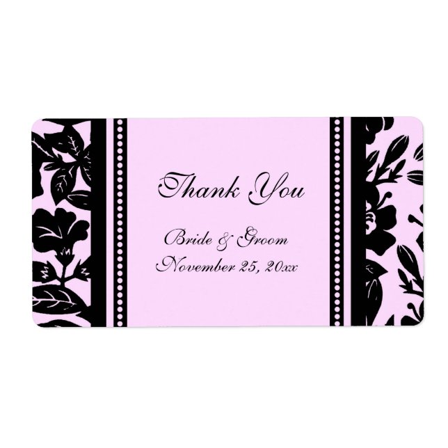 Black and Pink Floral Wedding Labels (Front)
