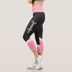 Black and pink floral white stripes and name girly capri leggings