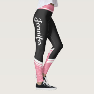 Black and pink floral white stripes and name girly leggings