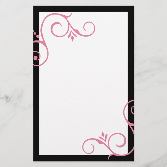 Black and Pink Flourish Stationery (Front)