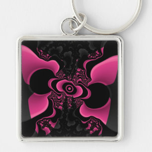 black and pink fractal butterfly keychain