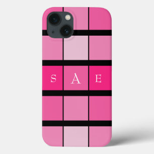 Black and Pink Geometric Monogram iPhone 13 Case
