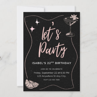 Black and Pink Girl Birthday Party  Invitation