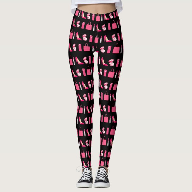 Black and pink girly things design leggings (Front)