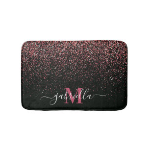 Black and Pink Glitter Bath Mat