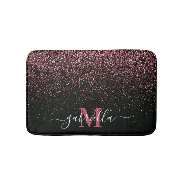 Black and Pink Glitter Bath Mat (Front)