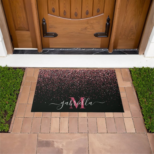 Black and Pink Glitter Doormat (Outdoor)