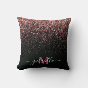 Black and Pink Glitter Throw Pillow