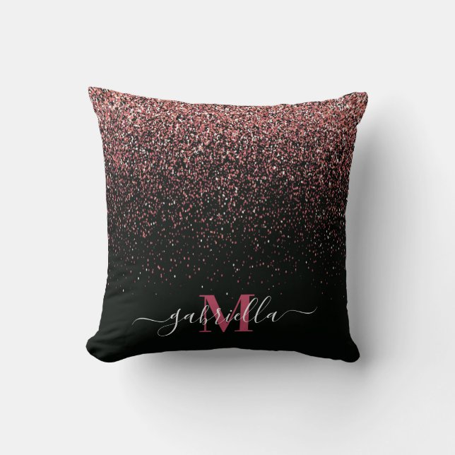 Black and Pink Glitter Throw Pillow (Front)